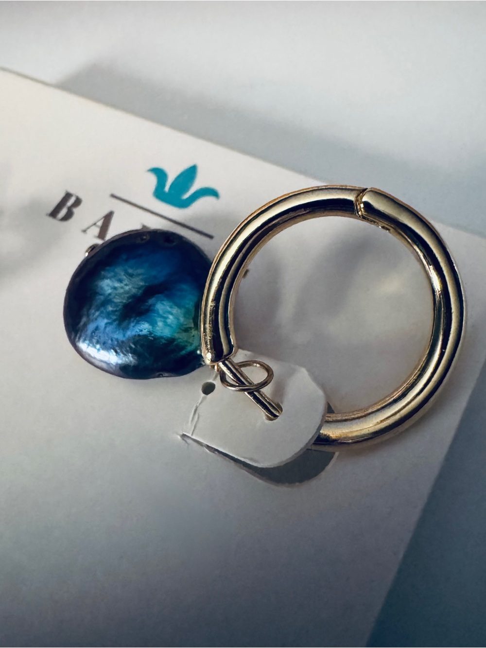 Gold Hoop Earring with Blue Shell Charm - Unbranded